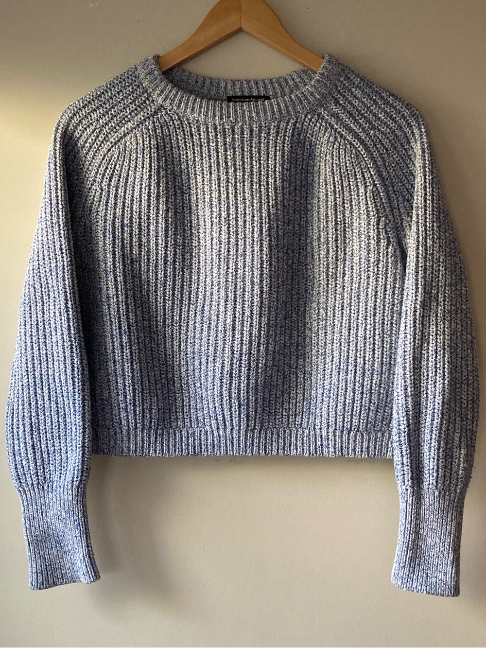 American Apparel Coastal Fisherman Ribbed Knit Sweater, Blue White, medium